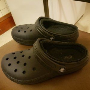 black furry crocs